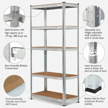 Görseli Galeri görüntüleyiciye yükleyin, 5 Tier Racking Shelf Heavy Duty Garage Shelving Storage Shelves 180 x 90 x 40cm