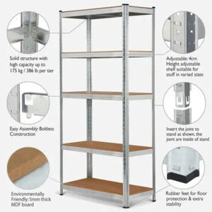 5 Tier Racking Shelf Heavy Duty Garage Shelving Storage Shelves 180 x 90 x 40cm