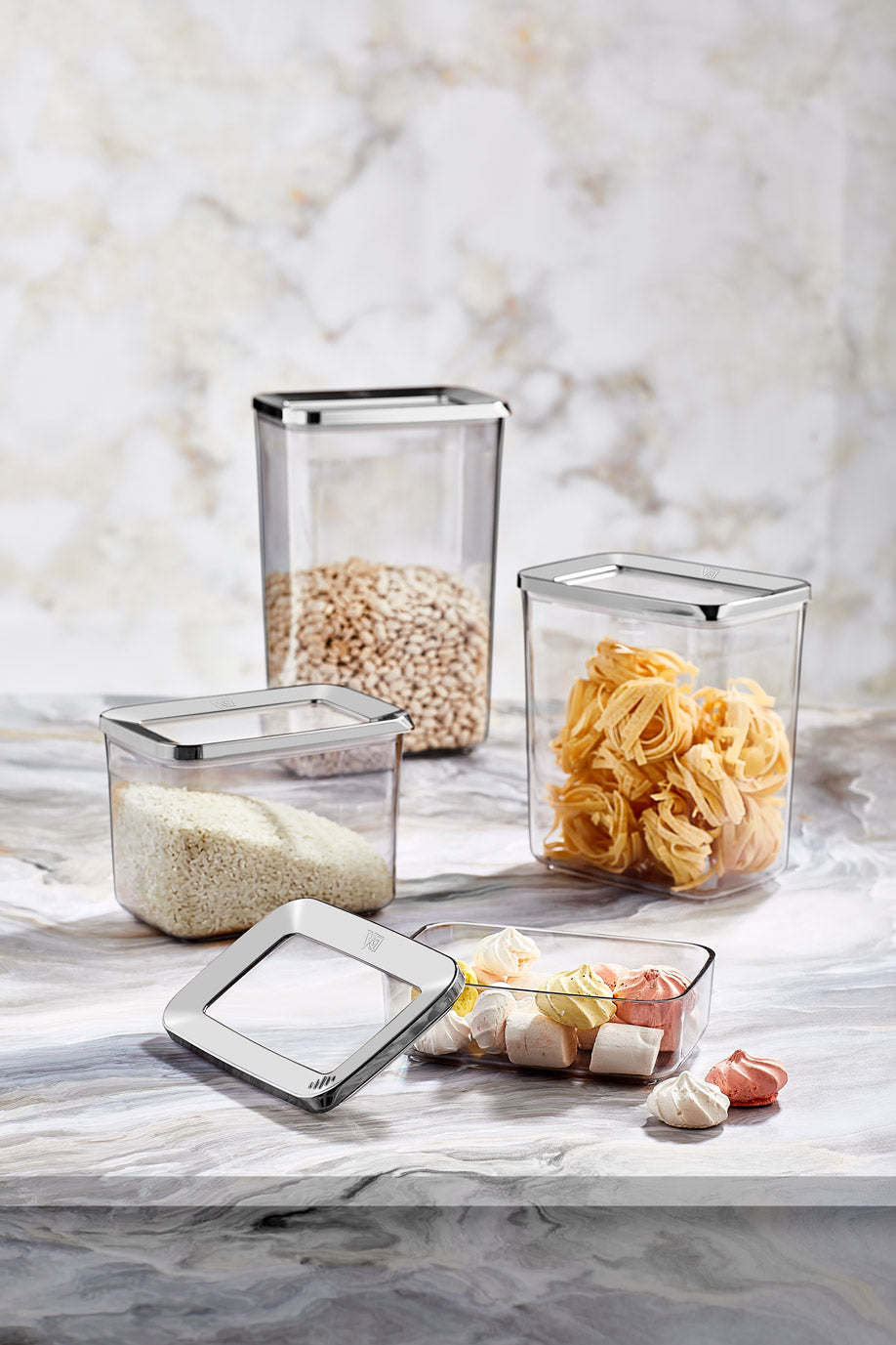 Rectangular Food Storage Box Silver 4 Piece Set