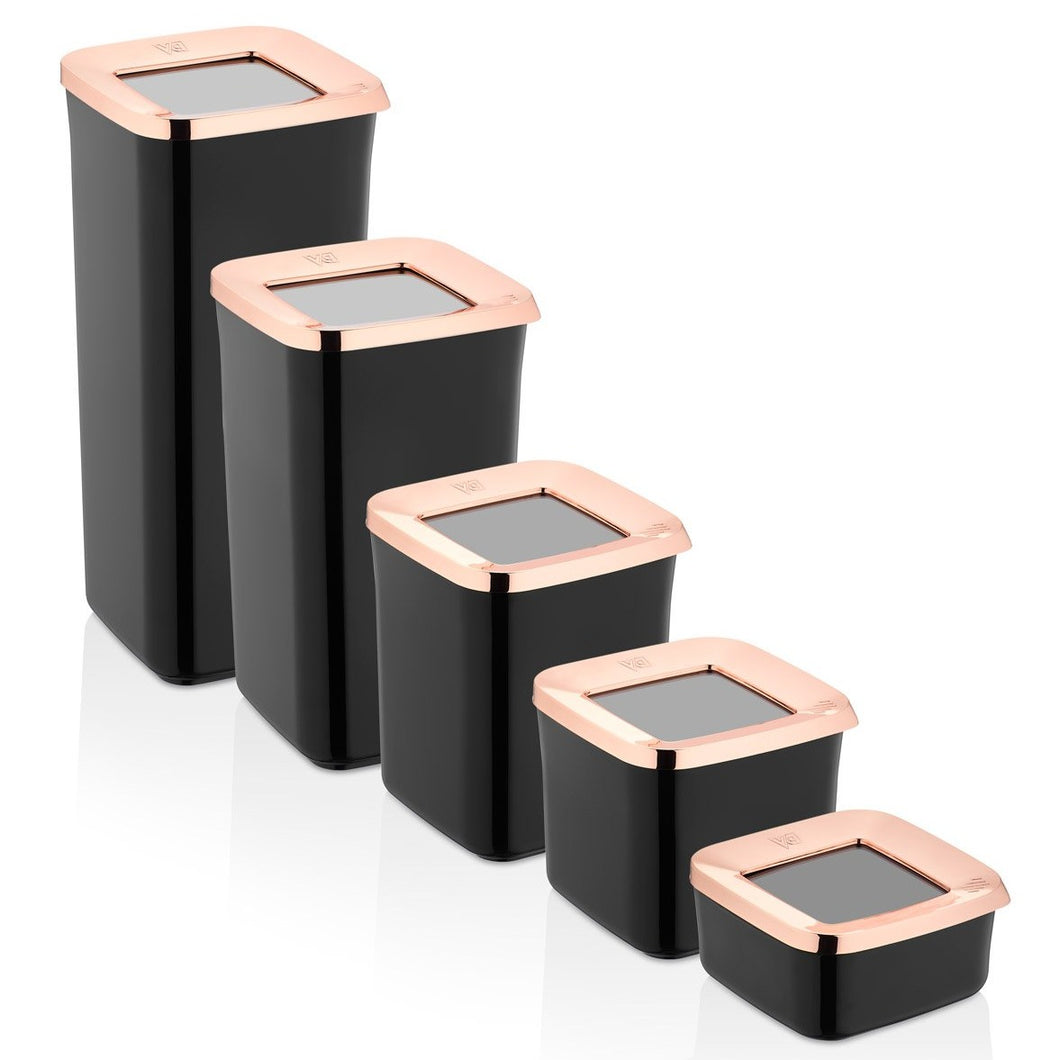 Square Black / Copper Food Storage Box 5 Piece Set