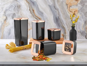 Square Black / Copper Food Storage Box 5 Piece Set