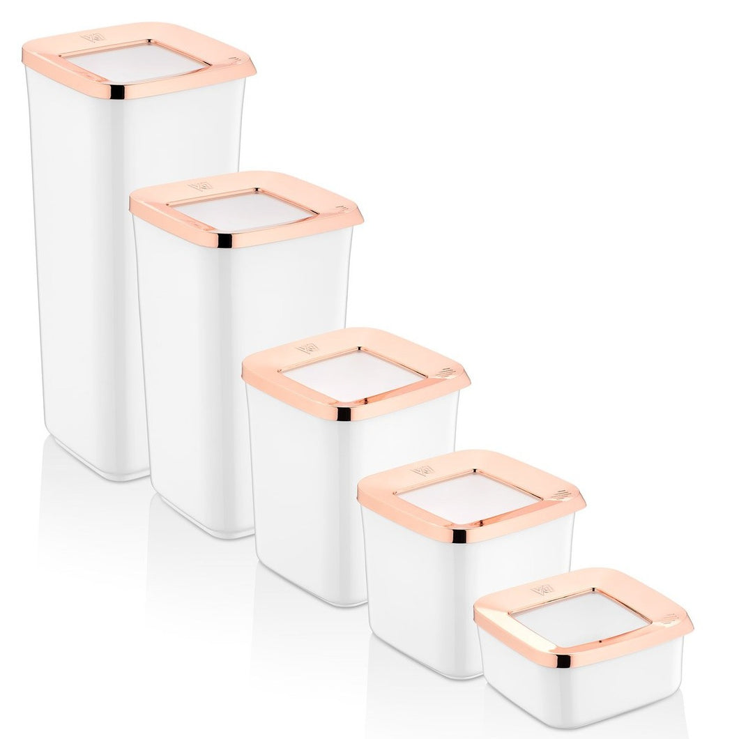 Square White / Copper Food Storage Box 5 Piece Set