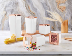 Square White / Copper Food Storage Box 5 Piece Set